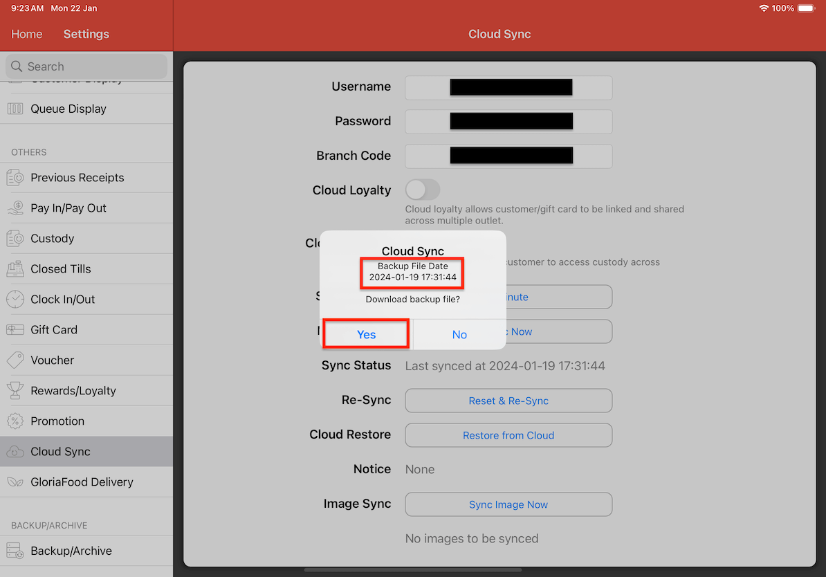 mobi pos settings cloud sync