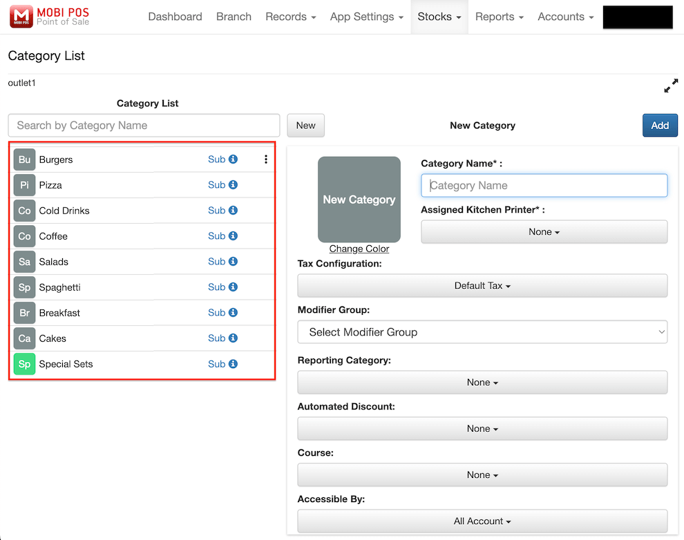 mobi pos category list