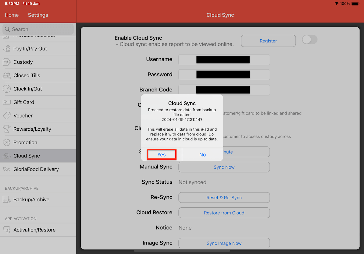 mobi pos settings cloud sync