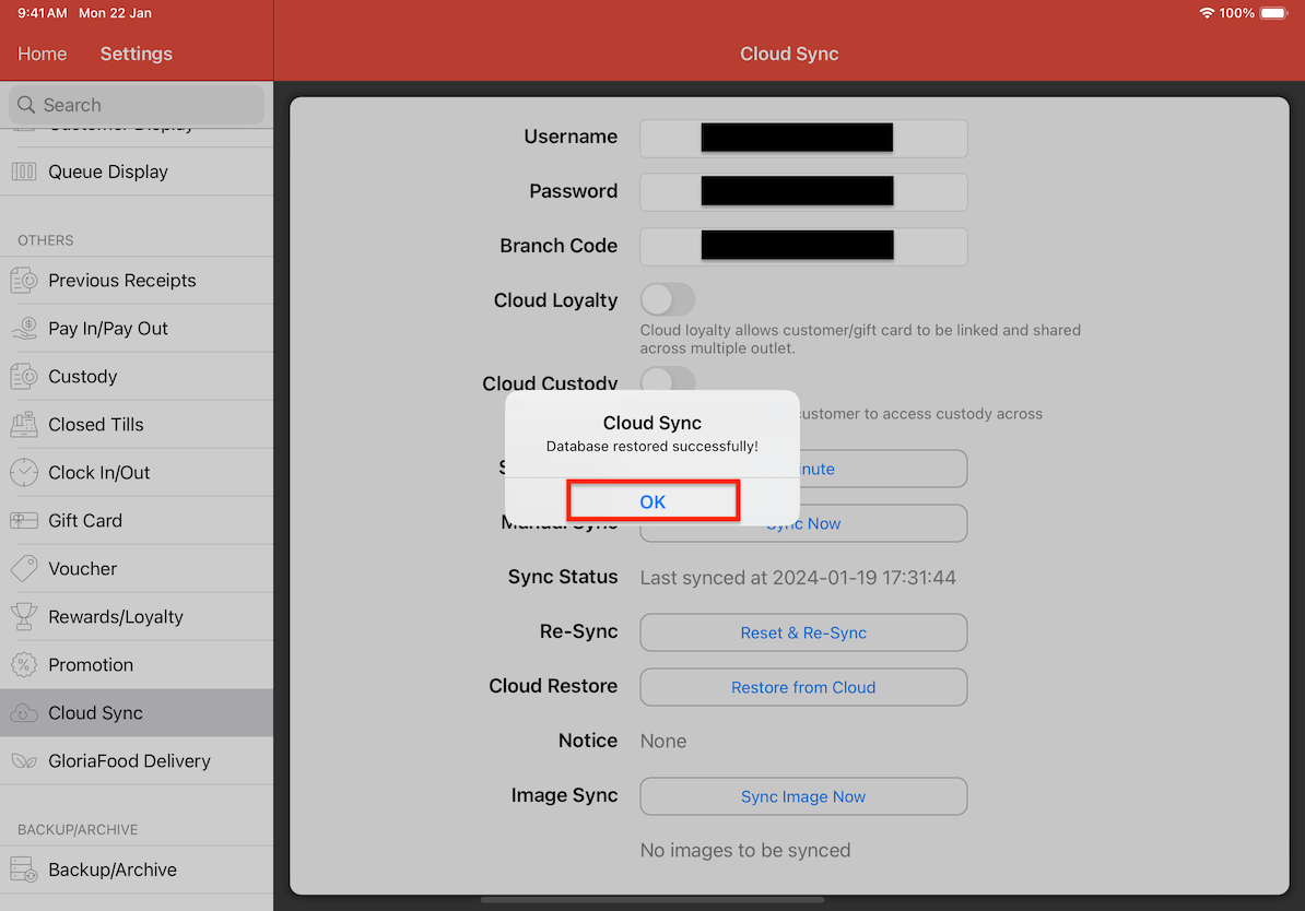 mobi pos settings cloud sync