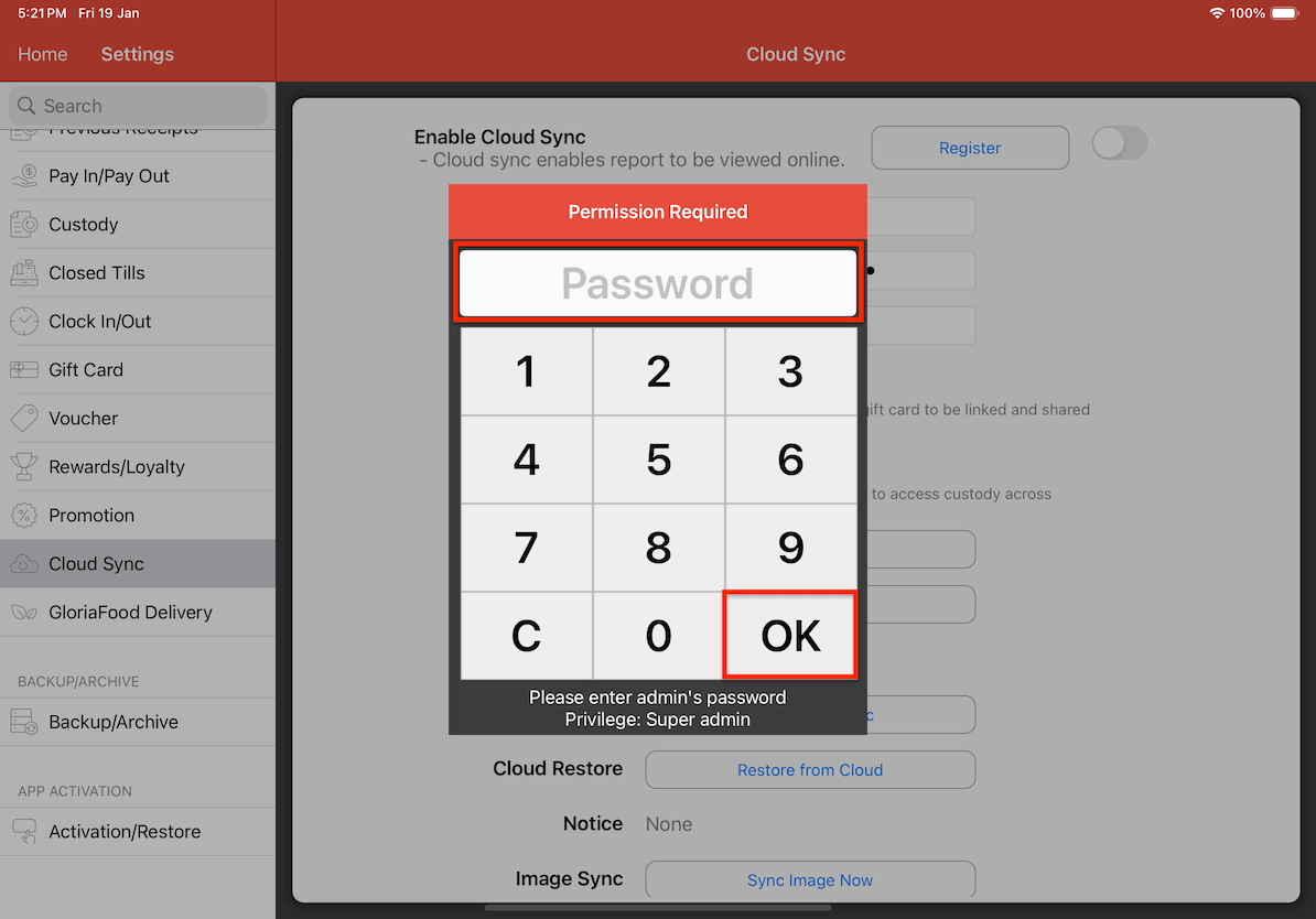 mobi pos settings cloud sync