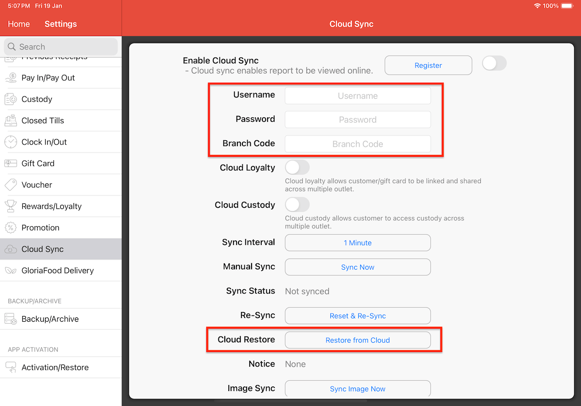 mobi pos settings cloud sync