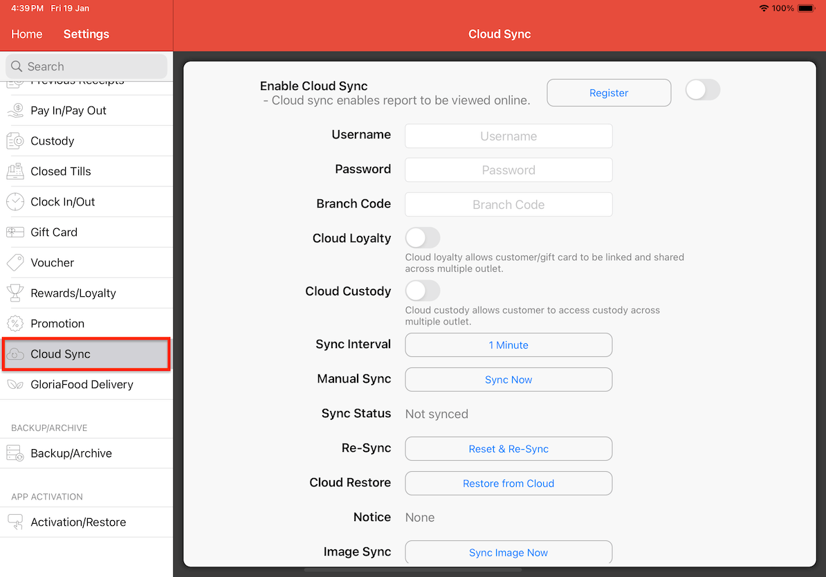 mobi pos settings cloud sync