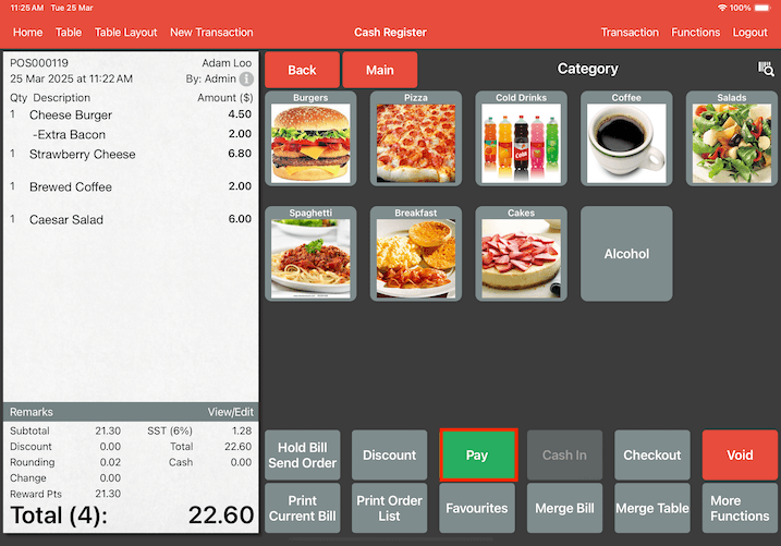 pos system customer reward points payment page