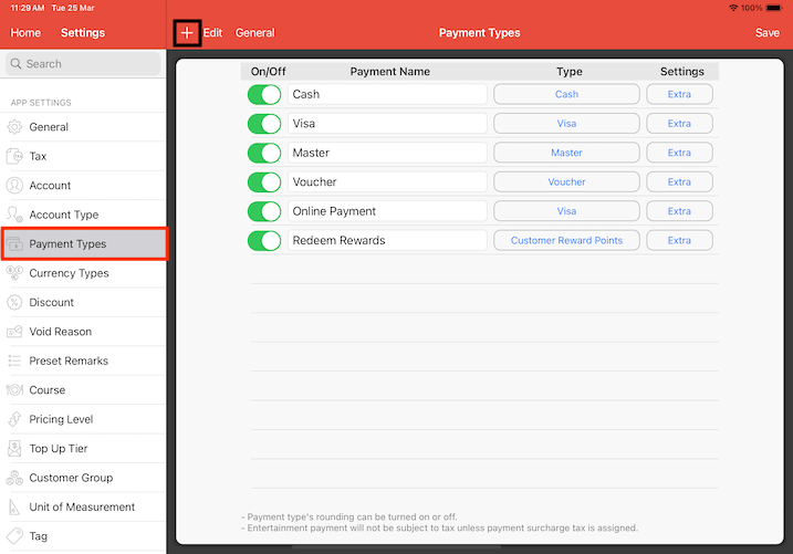 pos system customer reward points as payment type