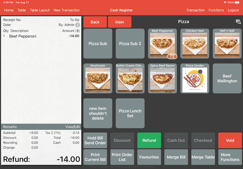 pos system sales refund new transaction refund cash register settings