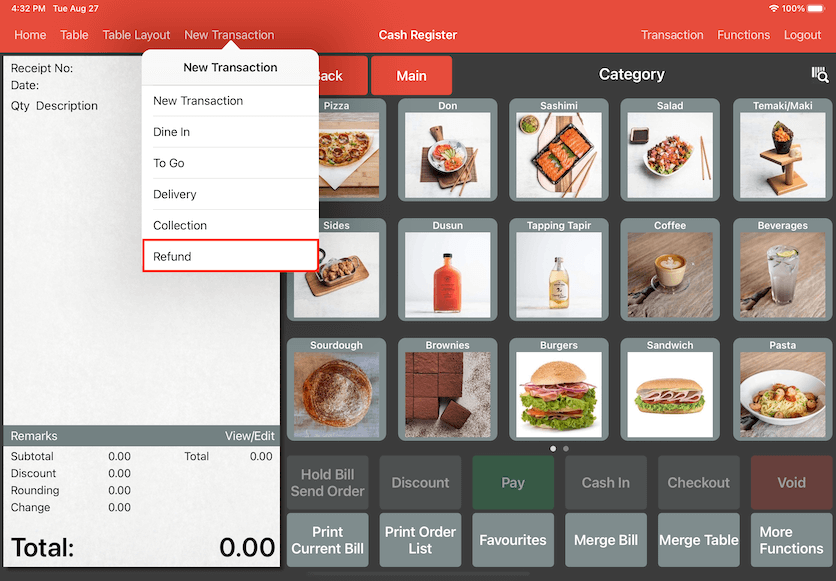 pos system sales refund new transaction refund settings