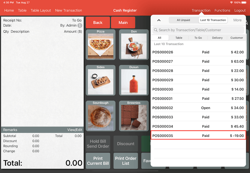 pos system sales refund refund transaction settings