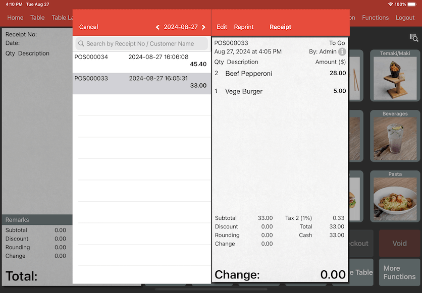 pos system sales refund transaction settings