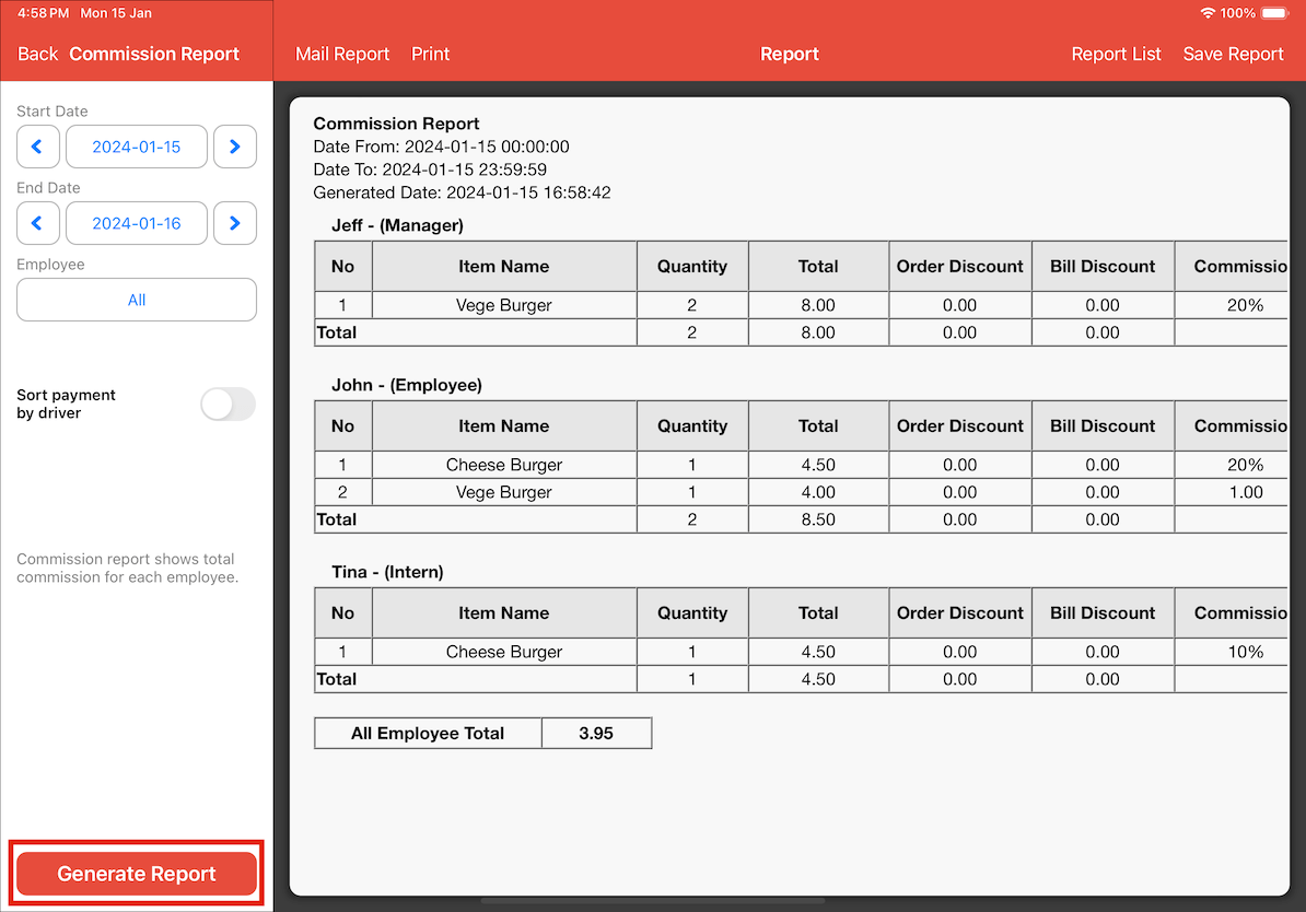 mobi-pos generate report page