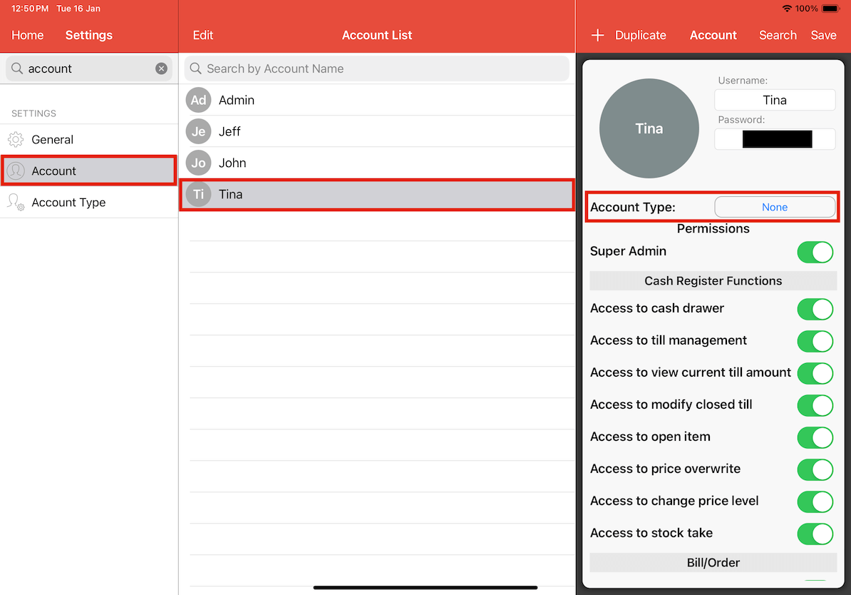 mobi-pos settings account