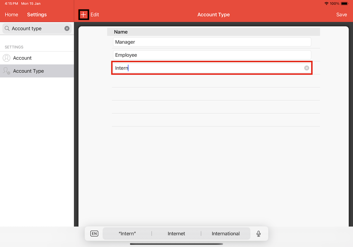 mobi-pos add account type