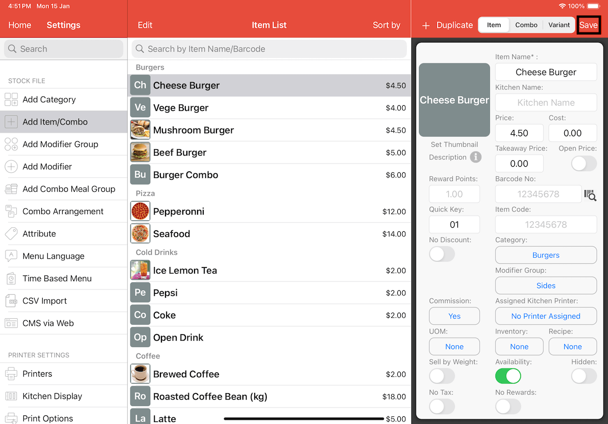 mobi-pos save commission list