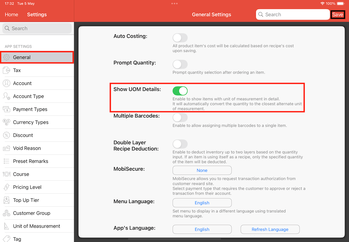 show uom details button