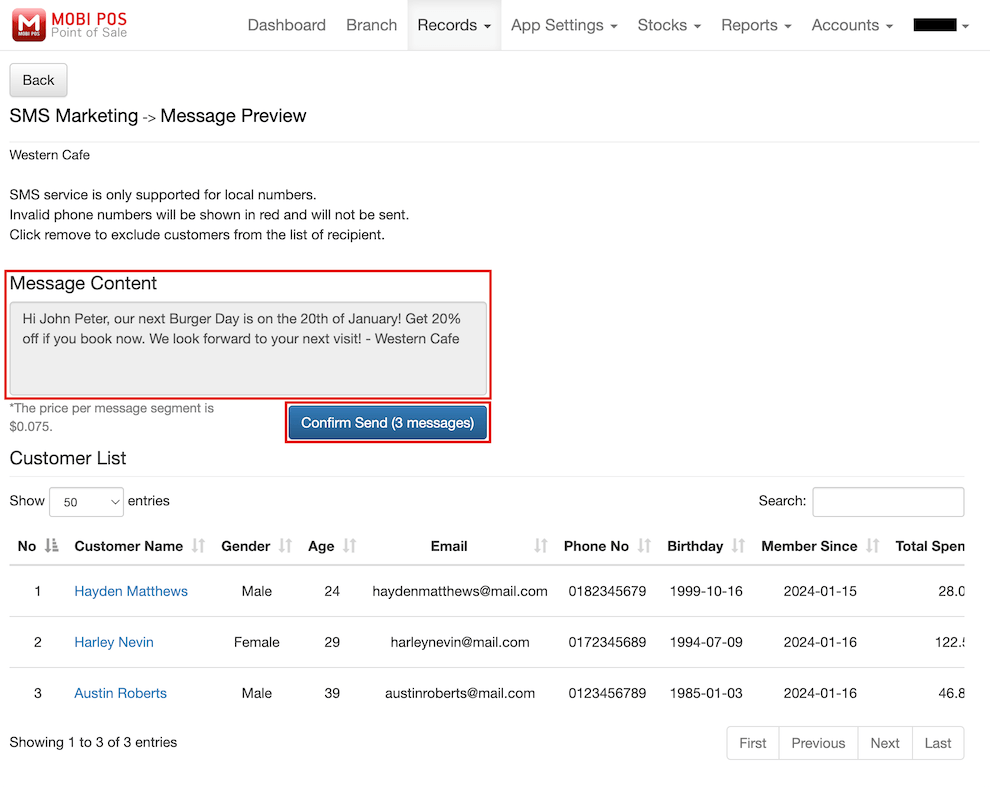 mobi-pos sms marketing message preview