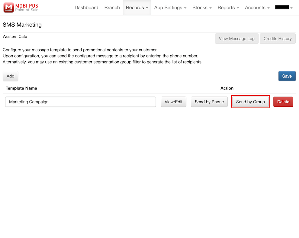 mobi-pos sms marketing send by group