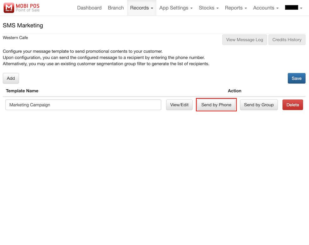 mobi-pos sms marketing send by phone