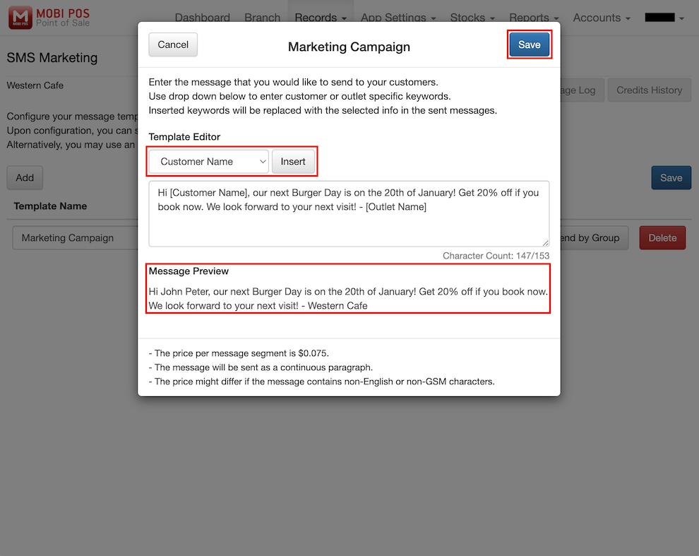 mobi-pos sms marketing template popup