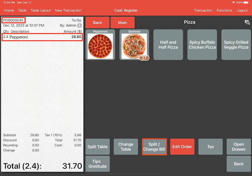 mobipos remaining quantities in bill