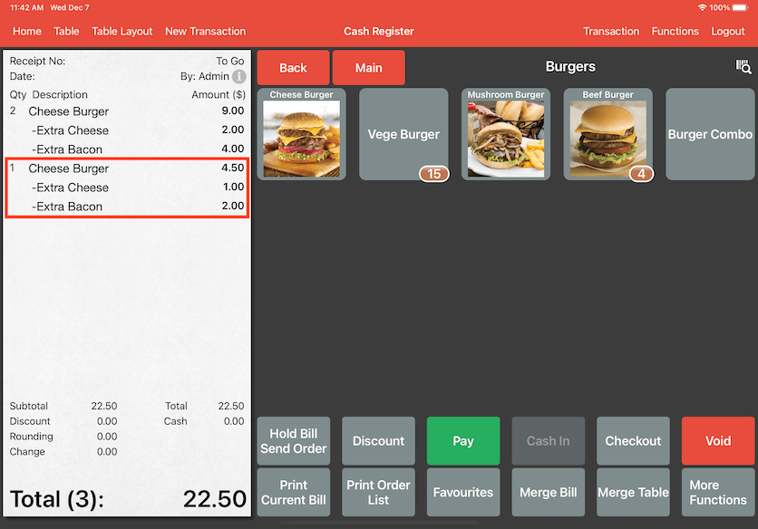 mobipos separate item in bill