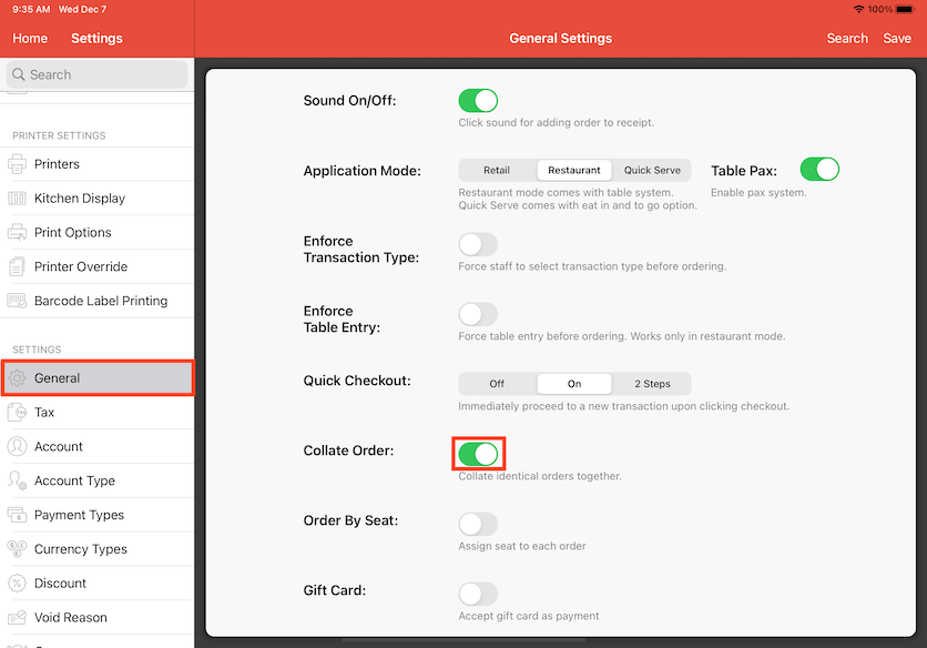 mobipos settings collate order