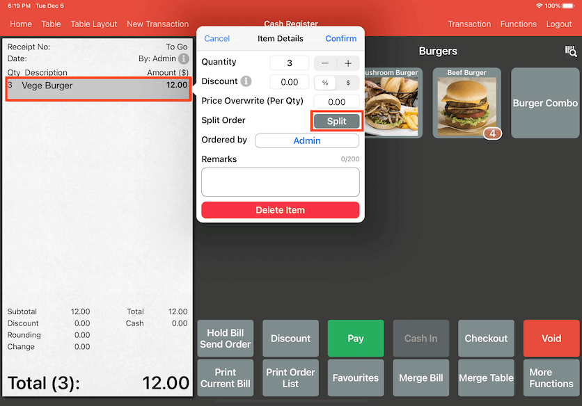 mobipos split order