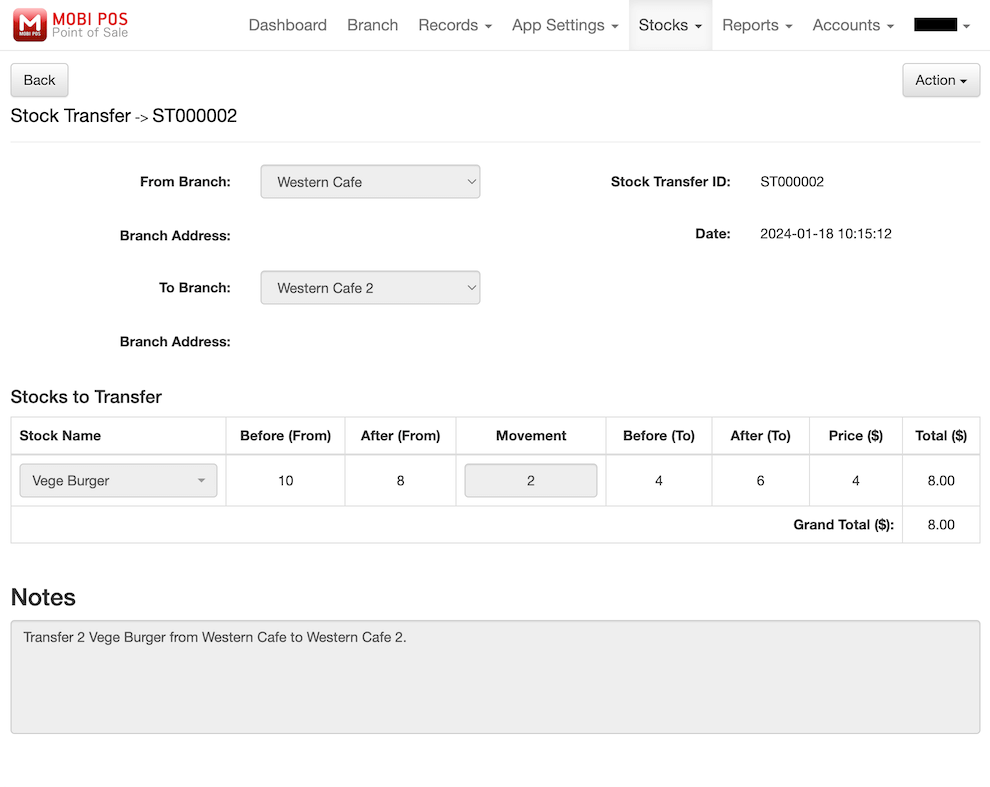 mobi-pos view stock transfer