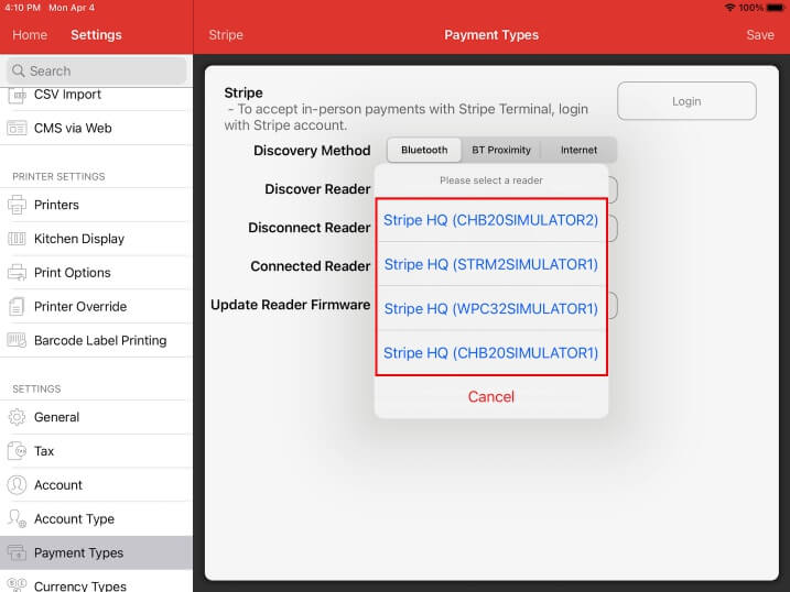 mobipos stripe select reader found