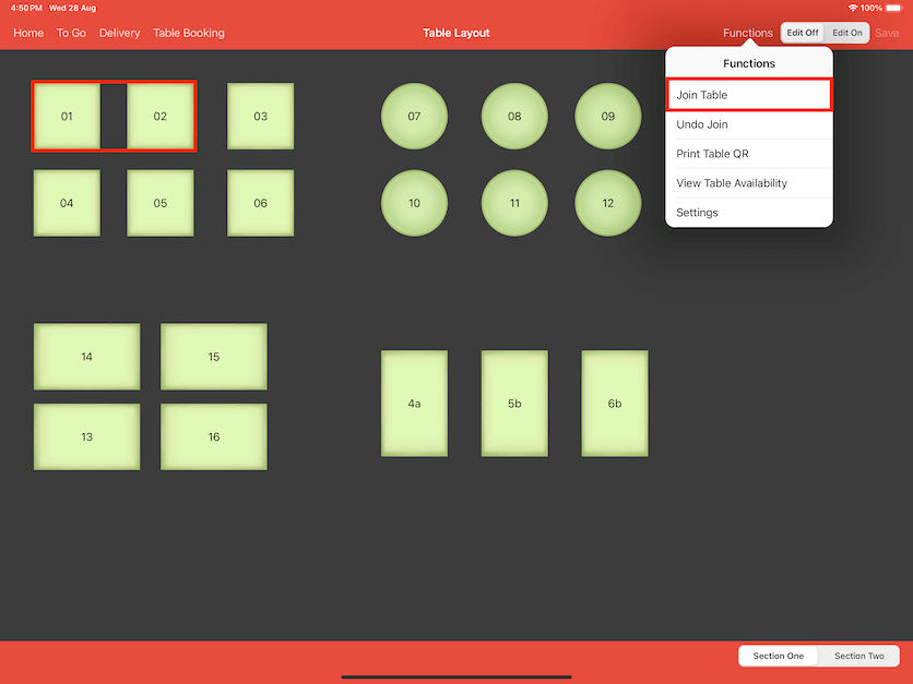 pos system table layout before joining settings