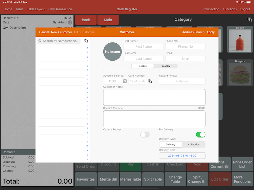 pos system table setup delivery settings