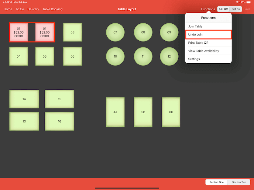 pos system unjoin table settings