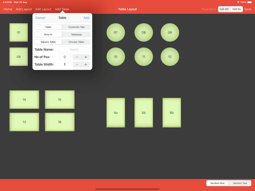 pos system add table table category settings