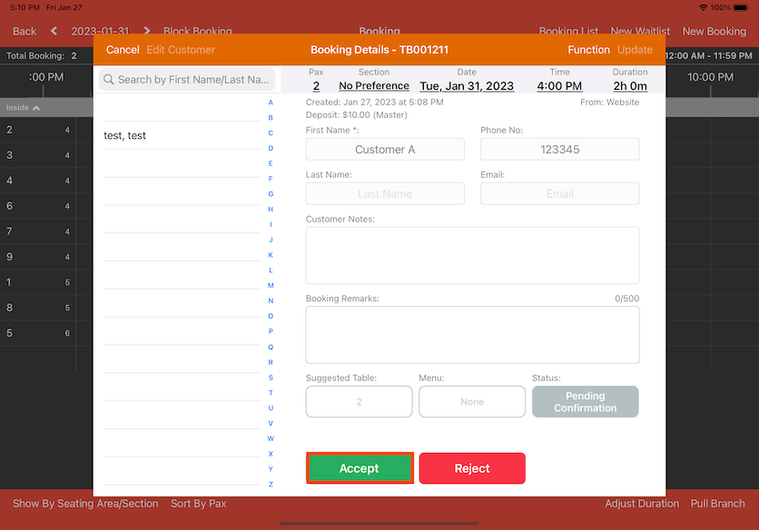 mobipos accept table booking