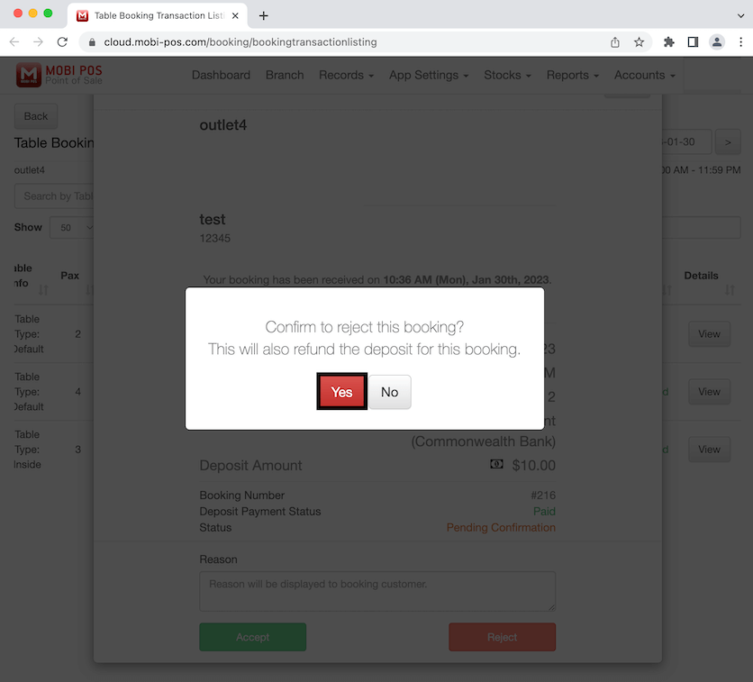 mobipos confirm reject booking