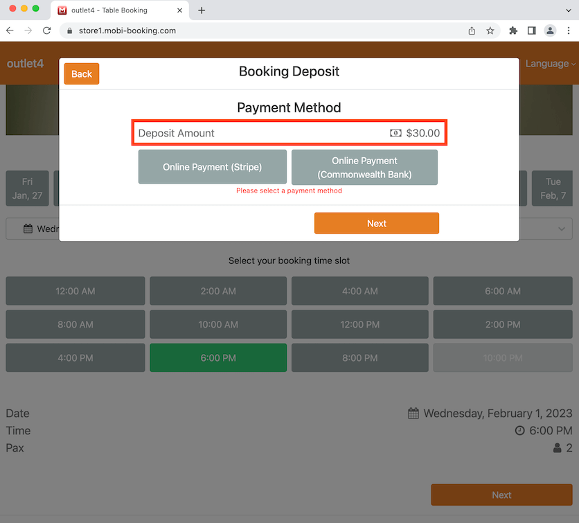 mobipos deposit amount displayed