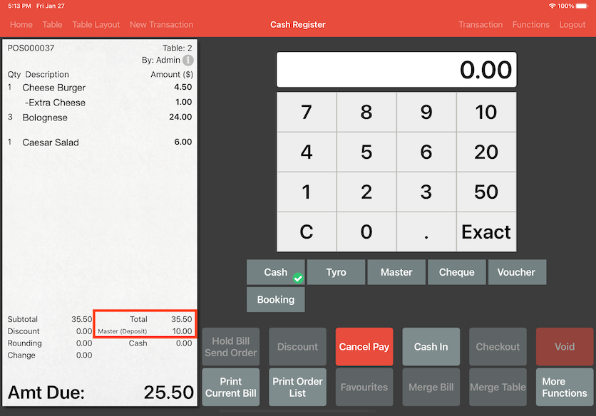 mobipos deposit during checkout