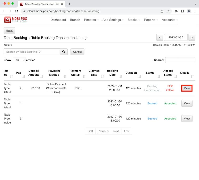 mobipos view table booking