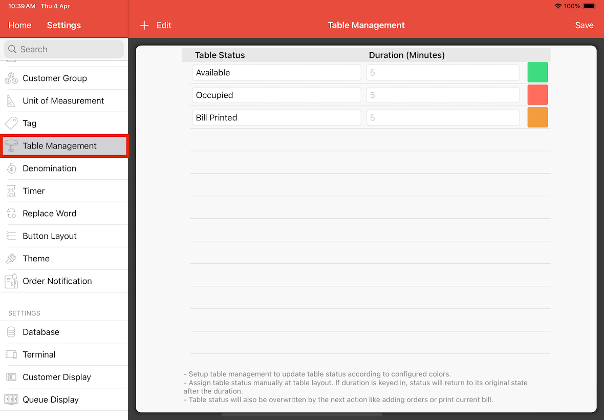 table management settings 2