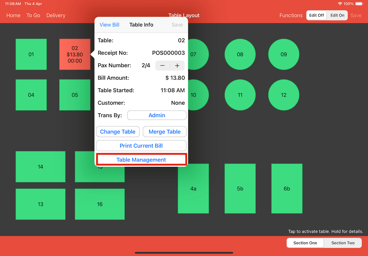 table status occupied 2