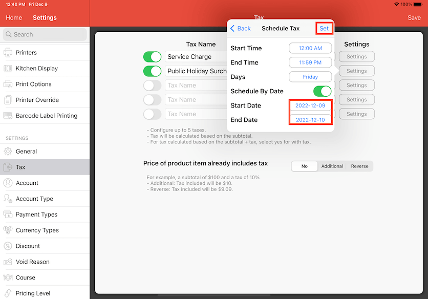 mobipos schedule by date set date