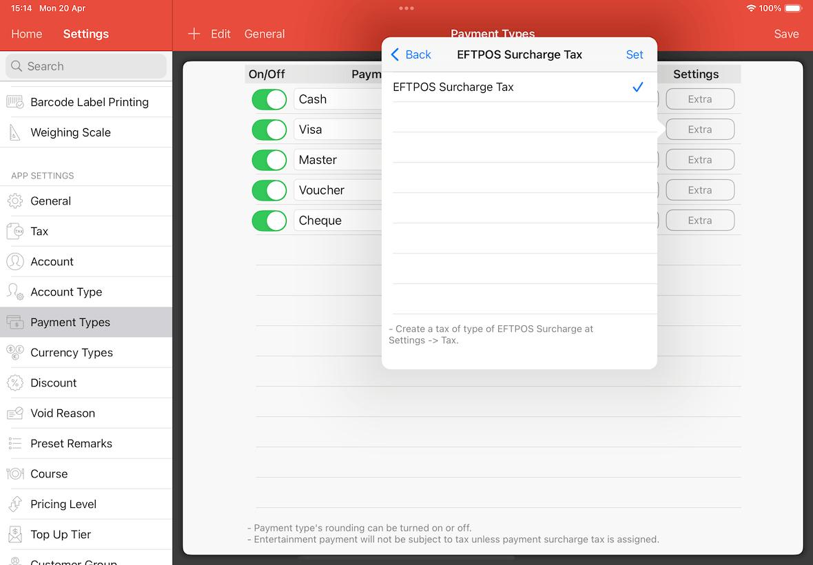 eftpos surcharge tax list