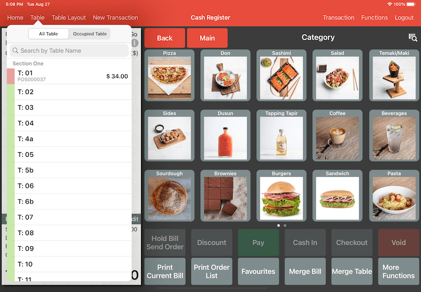 mobi pos system table list