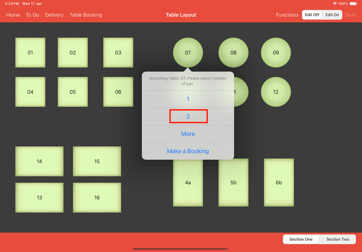 mobi-post input number of pax for table