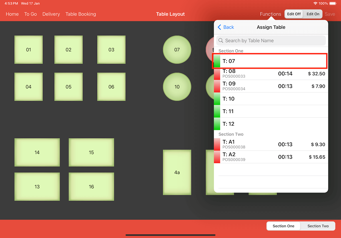 mobi-post assign available table for customer