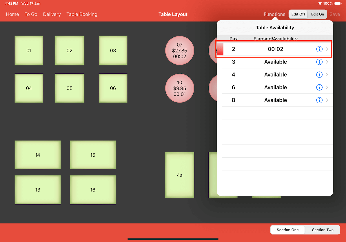 mobi-post table availability for pax that is fully occupied