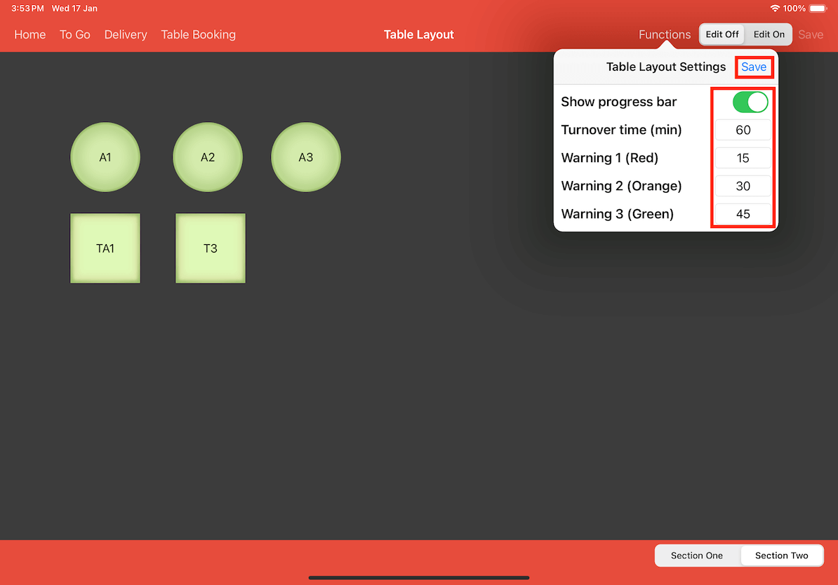 mobi-post turnover time example settings