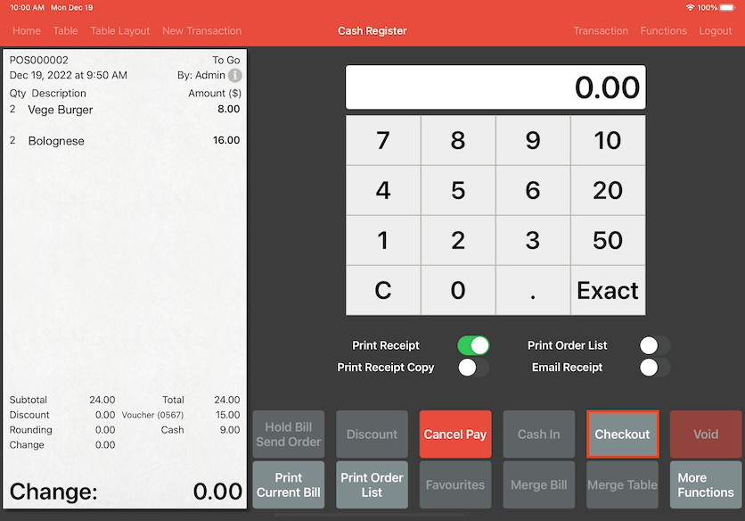 mobipos checkout bill