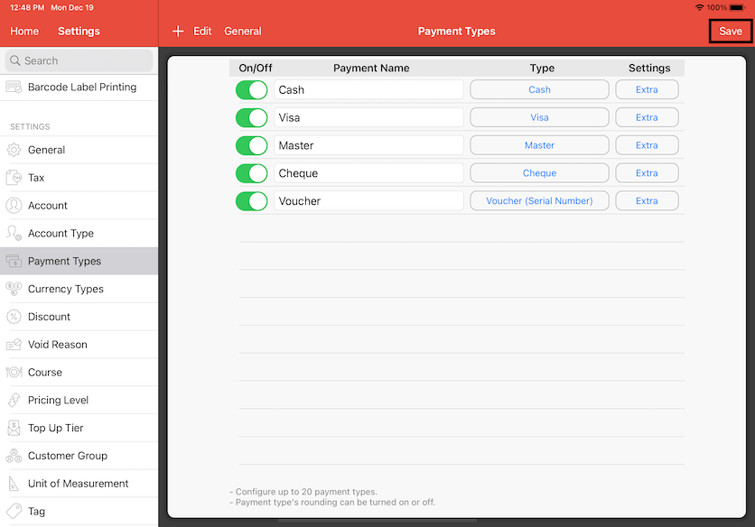 mobipos save payment name