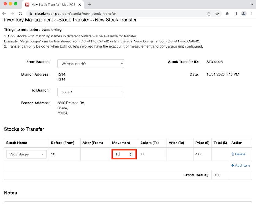 mobipos adjust amount to transfer