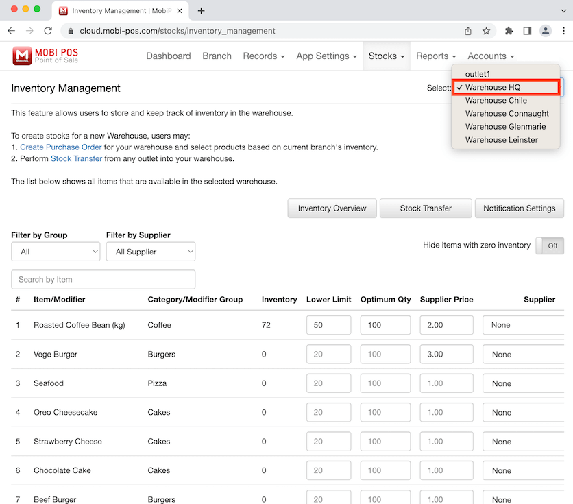 mobipos stocks inventory management